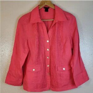 Sara Isabella Pink 100% Linen Button Down Blouse